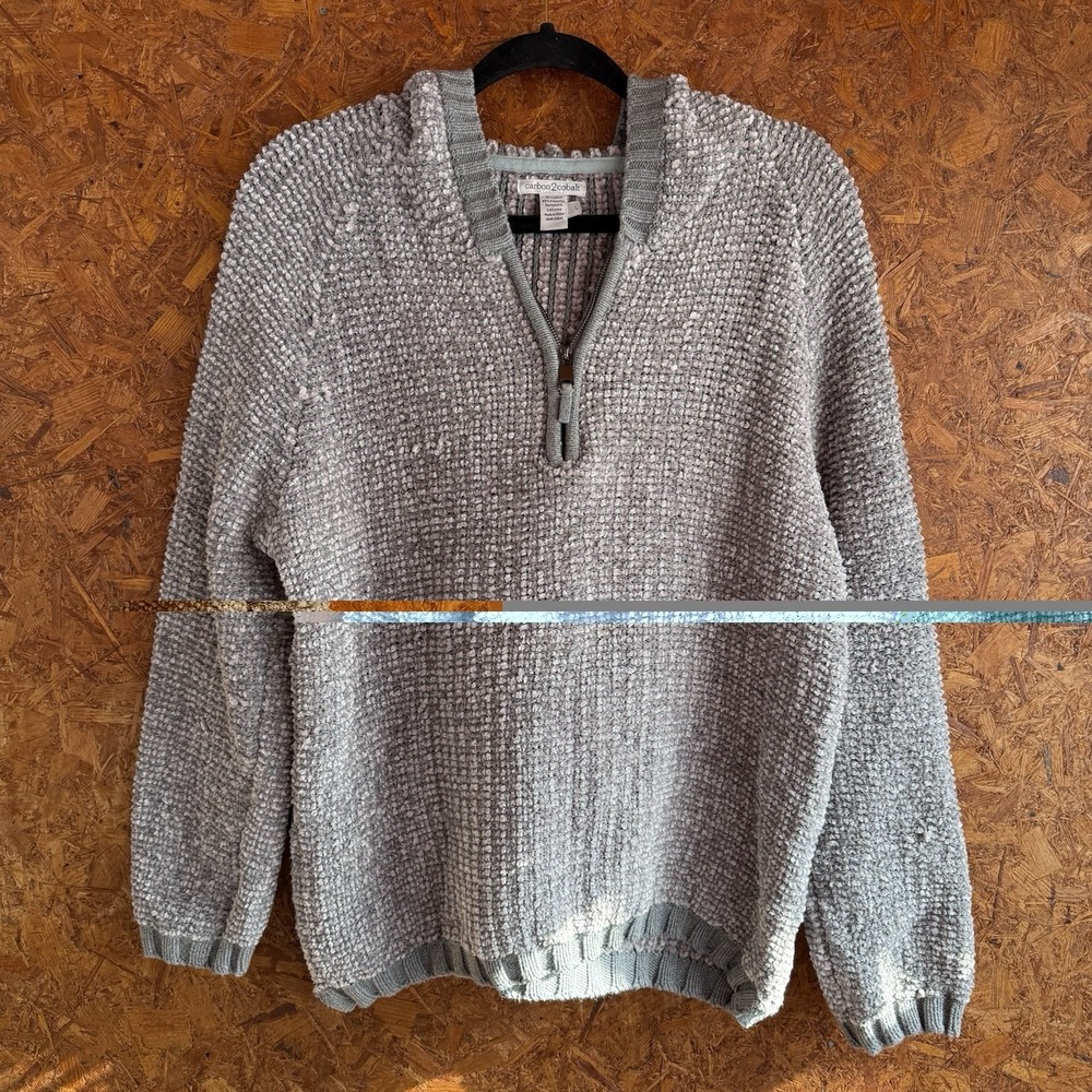 Carbon 2 Cobalt Sweater Women Size L Gray Chenille‎ 1/4 Zip Pullover Hoodie